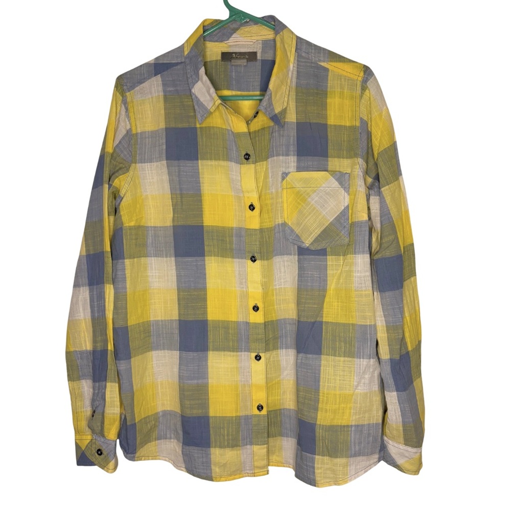 3/$20 Natural Reflections Yellow and Blue Plaid Button-Down Shirt